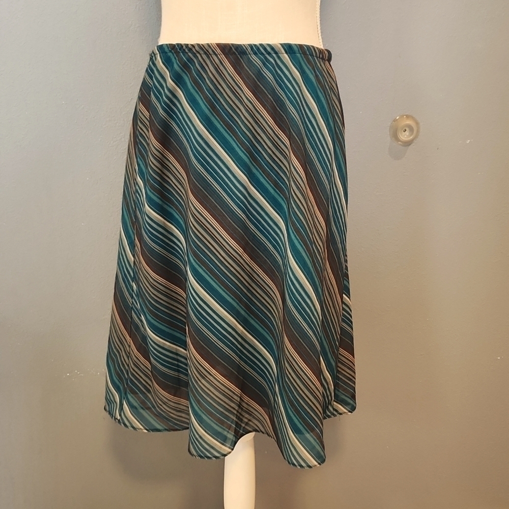 Vintage Woolworths 90's striped flowy midi Sheer skirt USA Made Preppy Office